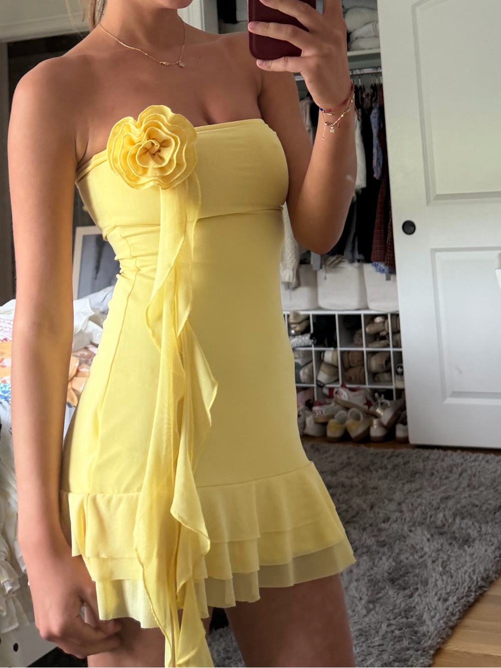 Edikted Yellow Mini Dress with Rosette Detail